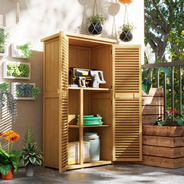 34.3 in. W x 18.3 in. D x 63 in. H Yellow Fir Wood Outdoor Storage