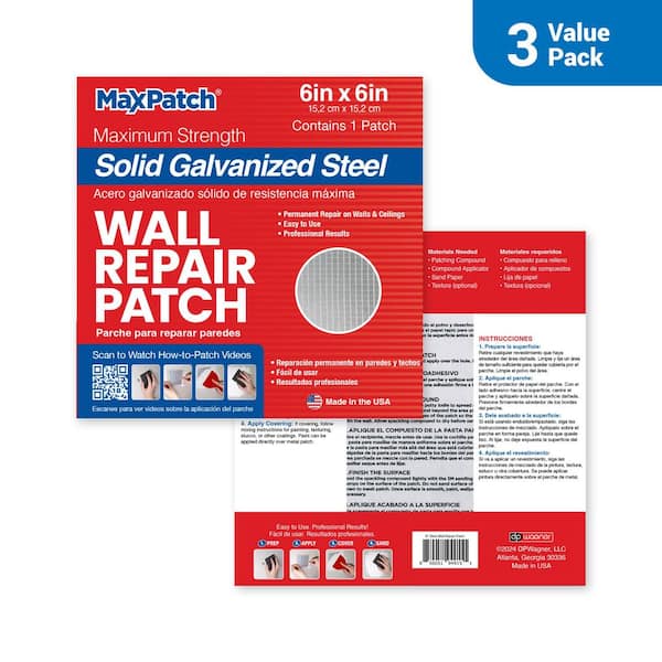 MaxPatch MaxPatch 6 in x 6 in. Solid Metal Self-Adhesive Wall Repair Patch (3-Pack)