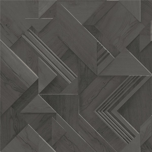Advantage Cassian Black Wood Geo Vinyl Non-pasted Matte Non Woven Repositionable Wallpaper