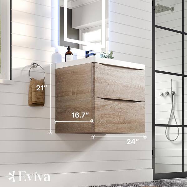 Eviva Smiley 24 in. W x 17 in. D x 21 in. H Floating Bath Vanity in White Oak with White Acrylic Top