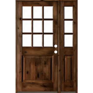 50 in. x 80 in. Alder 2 Panel Left-Hand/Inswing Clear Glass Provincial Stain Wood Prehung Front Door w/Right Sidelite