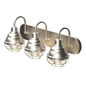 Webster 24 in. 3-Light Brushed Nickel Industrial Bathroom Vanity Light with Wire Cage Shade, Bulbs Included
