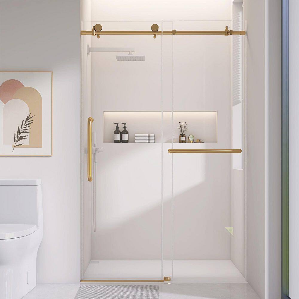 50 to 54 in. W x 75 in. H Frameless Single Sliding Shower Door in Gold Finish with 1/4 in. Clear Glass price history on PriceWatchPro