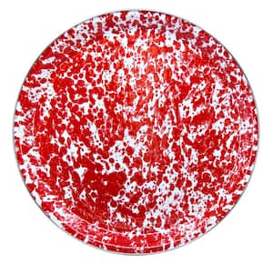 20 in. Red Swirl Enamelware Round Serving Tray