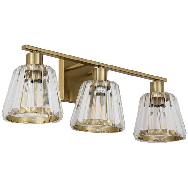 23 in. 3 Light Gold Vanity Light with Clear Glass Shade