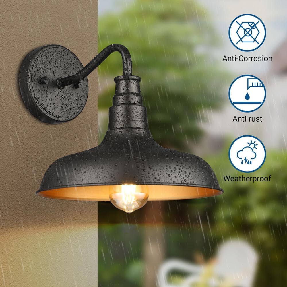 Matte Black and Gold Gooseneck Barn Wall Sconce Set