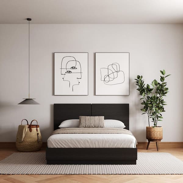 Milano Black Wood Frame Full Size Platform Bed with Headboard