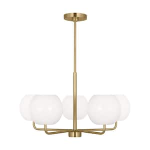 Rory Medium 26.875 in. 5-Light Satin Bronze Chandelier with Opal Glass Shades