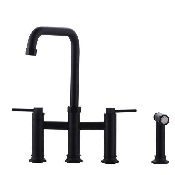 8 in. Double Handle Bridge Kitchen Faucet with Pull-Out Sprayer in Matte Black