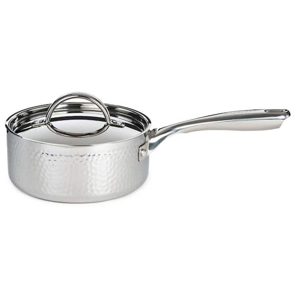 BergHOFF Hammered 2 qt. Tri-Ply Stainless Steel Saucepan with SS Lid, 7 in.