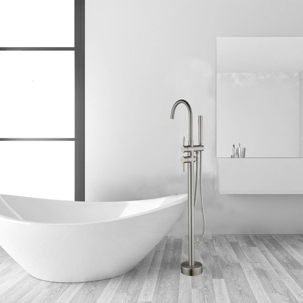 Brushed Nickel Freestanding Tub Filler with Hand Shower