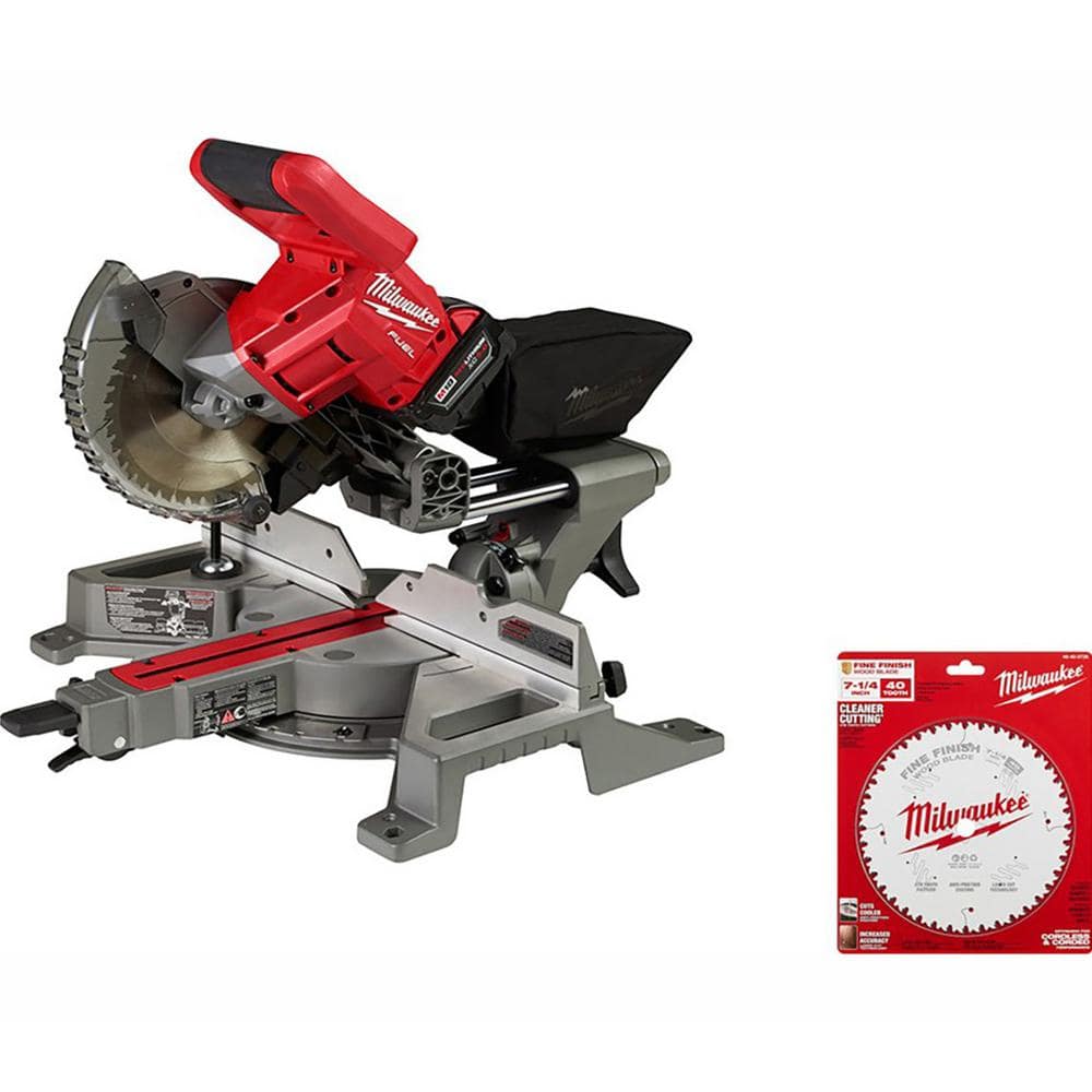 Milwaukee M18 FUEL 18V Lithium-Ion Brushless Cordless 7-1/4 in. Dual Bevel Sliding Compound Miter Saw Kit with Extra Blade -  2733-21- 48