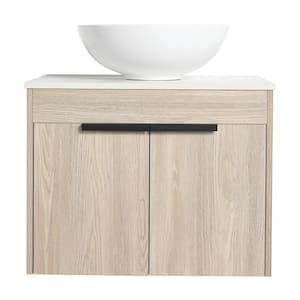 24 in. W x 19 in. D x 24 in. H Floating Bath Vanity in White Oak with White Engineered Stone Composite Top and Sink