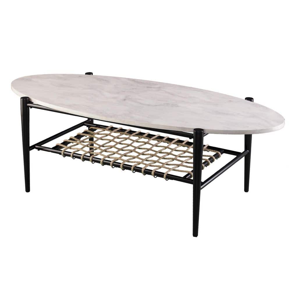 SEI FURNITURE Relckin 22 in. Black Oval Faux Marble Coffee Table with 1 Piece, Black/ white/ and natural finish -  HD114309