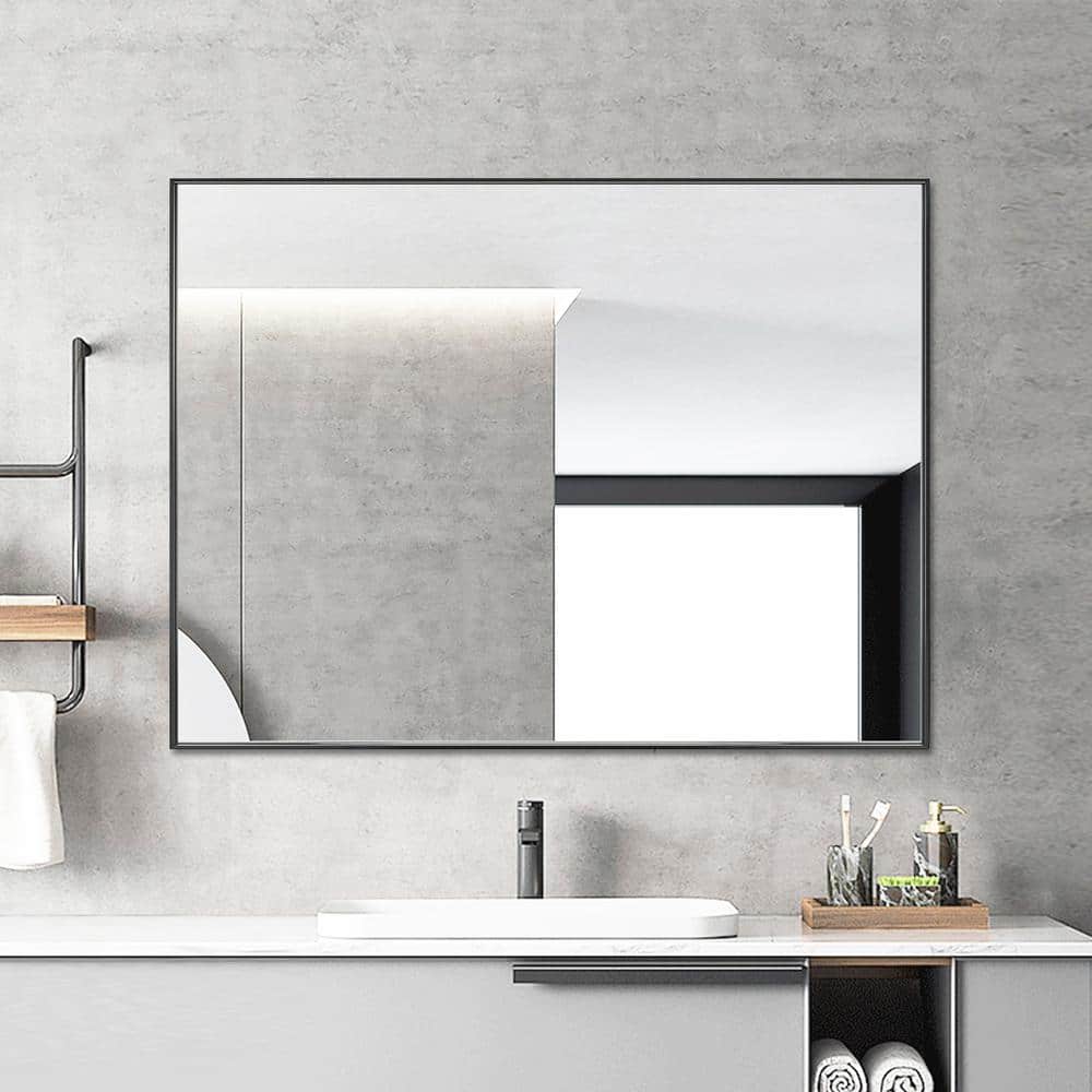 Elegant 36" Black Metal Frame Rectangular Mirror