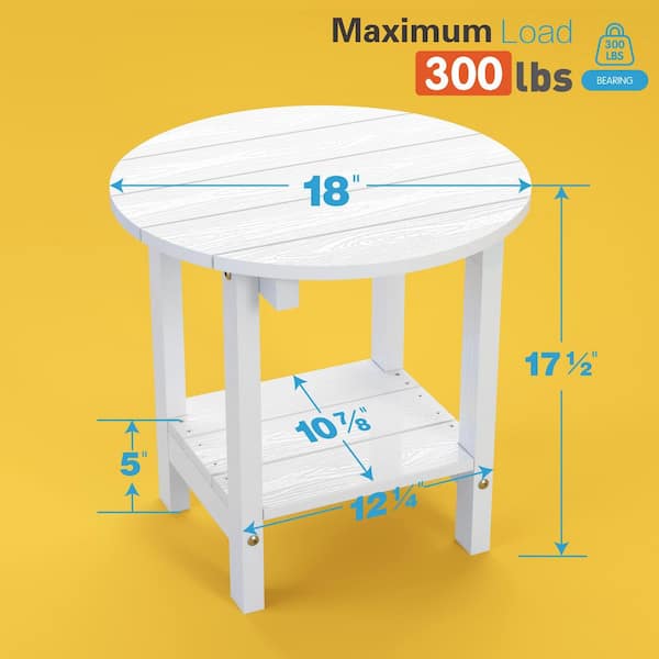 17-5/8 in. H White Round Plastic Outdoor Patio Adirondack Side Table