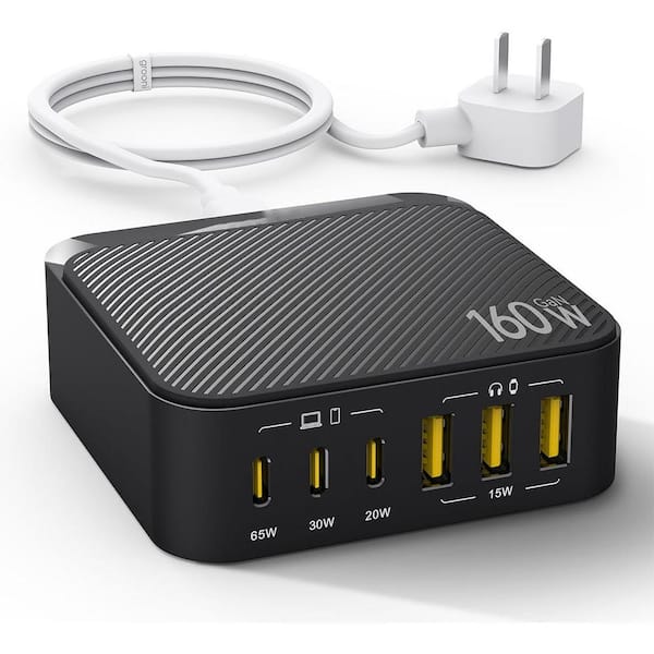 Yichuhaoxi USB C Fast Charger Block, 160W 8 Port GaN Charging Station Hub Brick Power Strip, PD PPS 65W Laptop Adapter