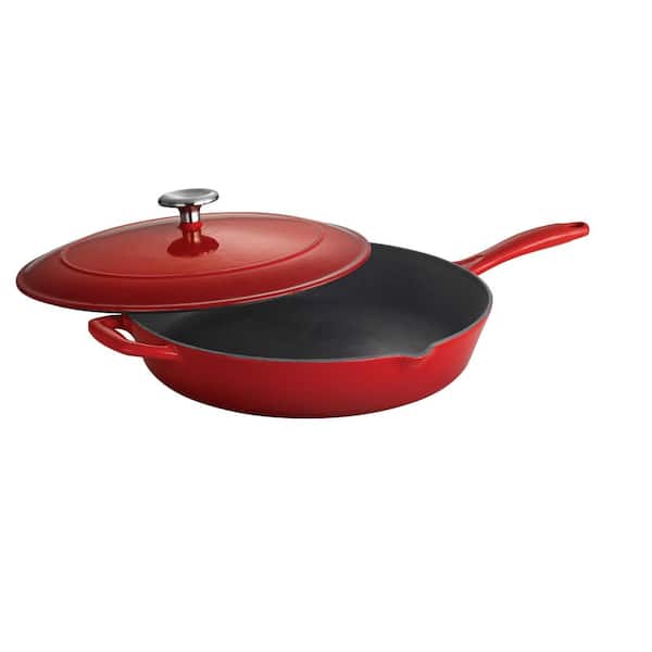 Tramontina Gourmet 12 in. Enameled Cast Iron Skillet in Gradated Red with Lid