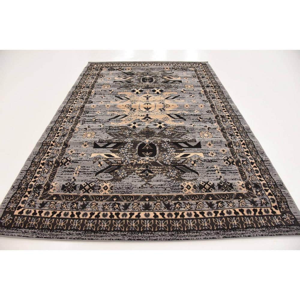 Contemporary Taftan Oasis 6' x 9' Gray Synthetic Area Rug