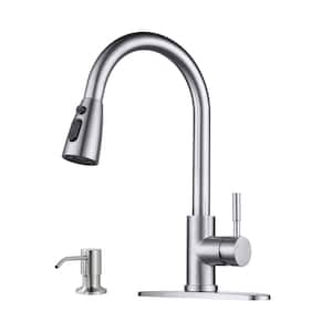 Single-Handle Pull Down Sprayer Kitchen Faucet with Soap Dispenser in Brushed Nickel