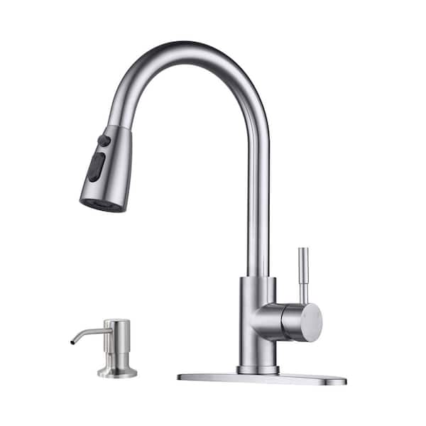 ALEASHA Single-Handle Pull Down Sprayer Kitchen Faucet with Soap Dispenser in Brushed Nickel