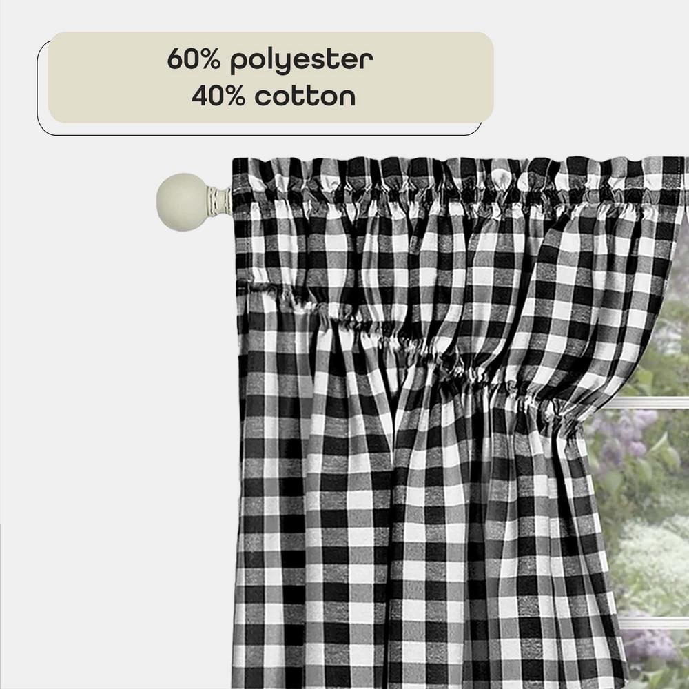 Buffalo Check Black and White Cotton Polyester Light Filtering Window Drapes