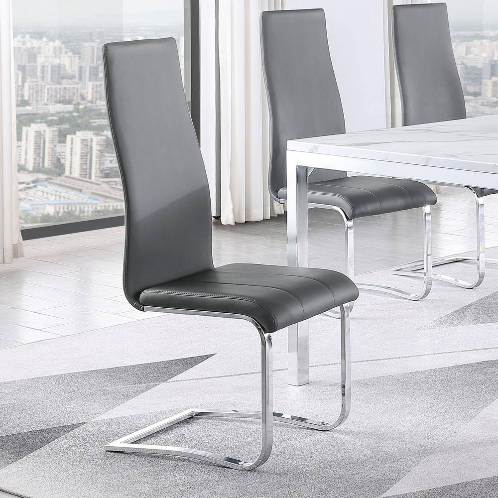 High-Back Gray Faux Leather Side Chair with Chrome Frame