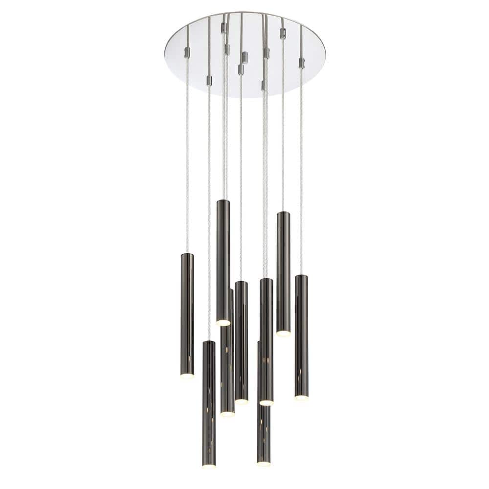 Forest 5 W 9 Light Chrome Integrated LED Shaded Chandelier with Pearl Black