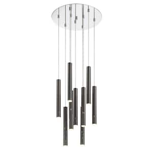 Forest 5 W 9 Light Chrome Integrated LED Shaded Chandelier with Pearl Black Steel Shade