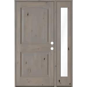 44 in. x 80 in. Alder 2-Panel Left-Hand/Inswing Clear Glass Grey Stain Wood Prehung Front Door with Right Sidelite