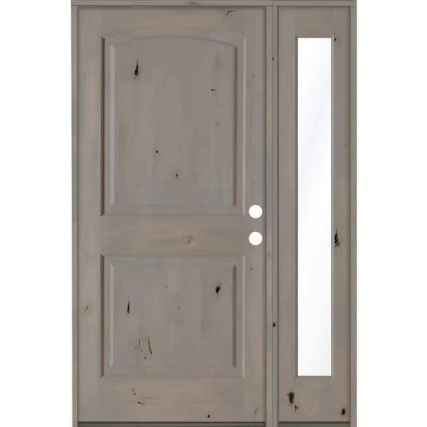Krosswood Doors 44 in. x 80 in. Alder 2-Panel Left-Hand/Inswing Clear Glass Grey Stain Wood Prehung Front Door with Right Sidelite