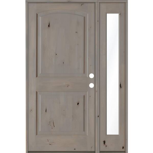 Krosswood Doors 50 in. x 80 in. Alder 2-Panel Left-Hand/Inswing Clear Glass Grey Stain Wood Prehung Front Door with Right Sidelite