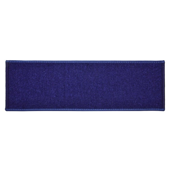 Solid Navy 8.5 in. x 36 in. Indoor Carpet Stair Tread Cover Slip Resistant Backing (Set of 3)