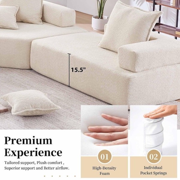 47.5 in. Square Arm Fabric Sectional Sofa in Beige-Style 6
