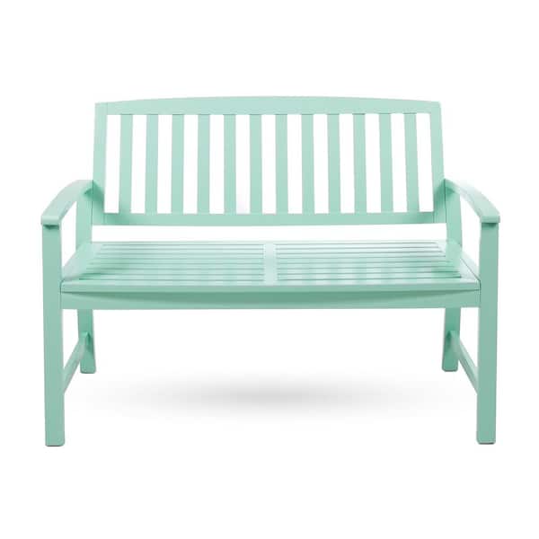 maocao hoom Suit 2-Person High-Quality Durable Solid Acacia Wood Outdoor Bench with Back, Stable and Sturdy in Light Mint