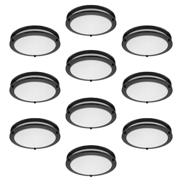 10 in. Modern Matte Black Integrated LED Flush Mount Ceiling Light Fixture 4000K for Kitchen or Bathroom 10-Pack