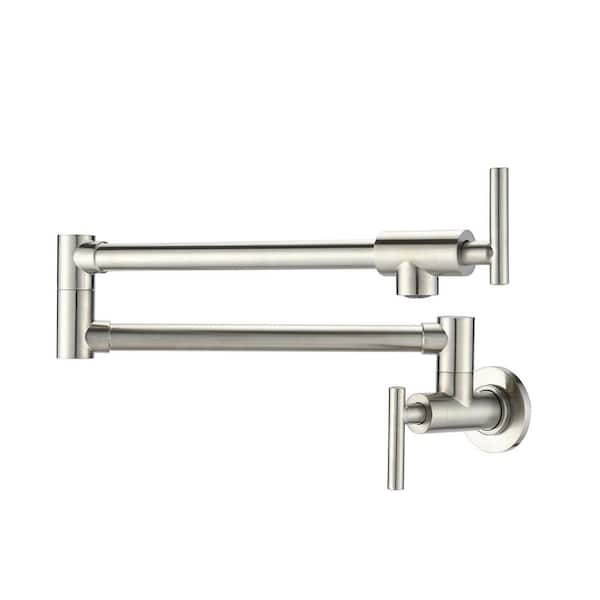 Aosspy Wall Mounted Pot Filler With Double Handle In Brushed Nickel As Al50199n The Home Depot