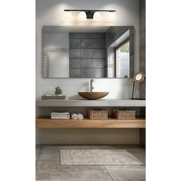 Naya 32 in. 4 Light Matte Black Vanity Light with Matte Opal Glass Shade