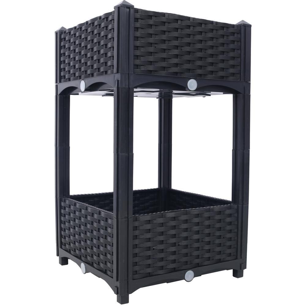 15.7 in. x 15.7 in. x 27.7 in. Polypropylene Elevated Planter Garden Box wi