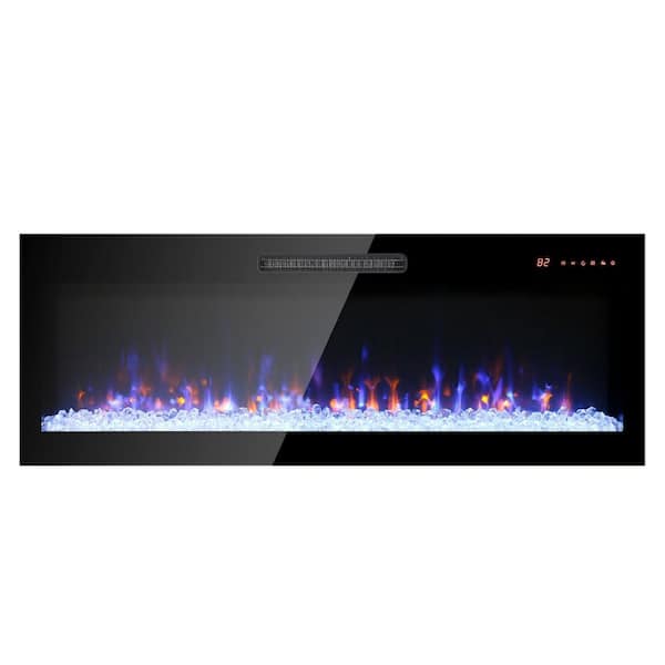60 in. Wall Mount/Recessed Electric Fireplace Insert with Remote 16-Colors LED Flame