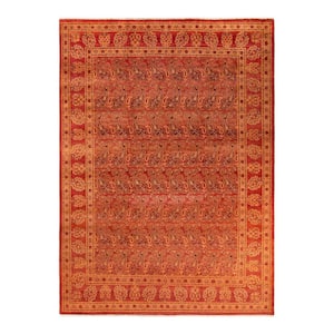 One-of-a-Kind Contemporary Orange 9 ft. x 12 ft. Hand Knotted Floral Area Rug