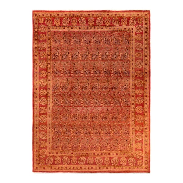 Solo Rugs One-of-a-Kind Contemporary Orange 9 ft. x 12 ft. Hand Knotted Floral Area Rug