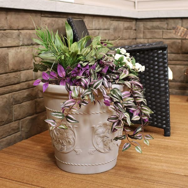 Arabella 20 in. Beige Single Outdoor Resin Flower Pot Planter