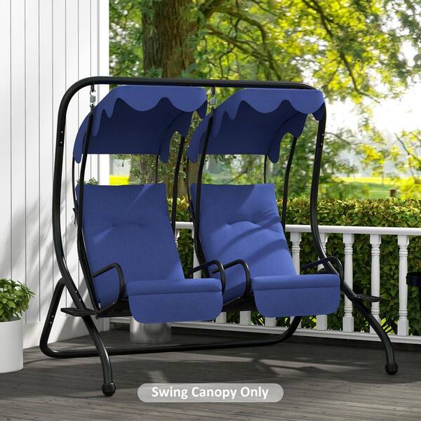 Outsunny 2-Seater Polyester Swing Canopy Replacement with Tubular Framework  in Dark Blue 84G-167V00DB
