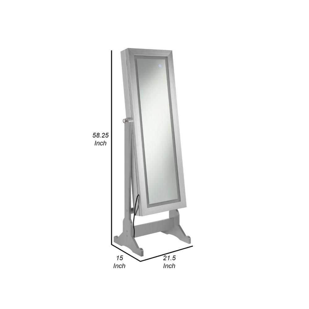 Elegant Silver Full-Length Cheval Mirror with Wood Frame and LED