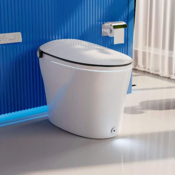Tankless Elongated Electric Smart Toilet Bidet Seat for in White with Front/rear Wash, Remote Control and Auto Flush