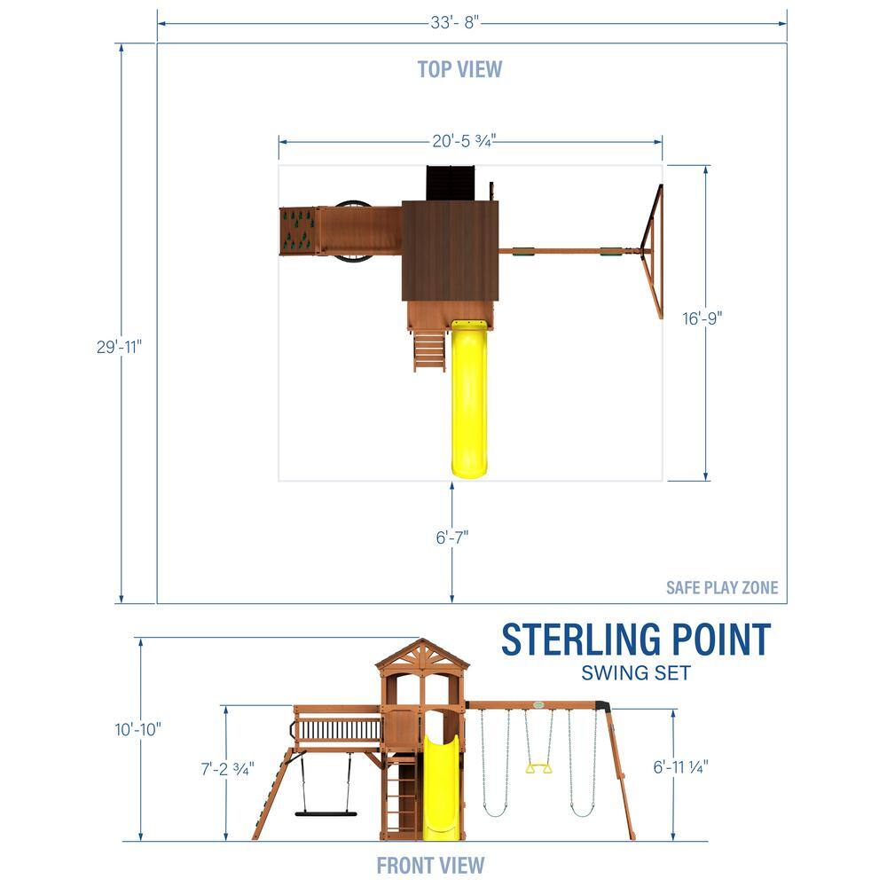 Sterling Point Wooden Swing Set with Yellow Slide