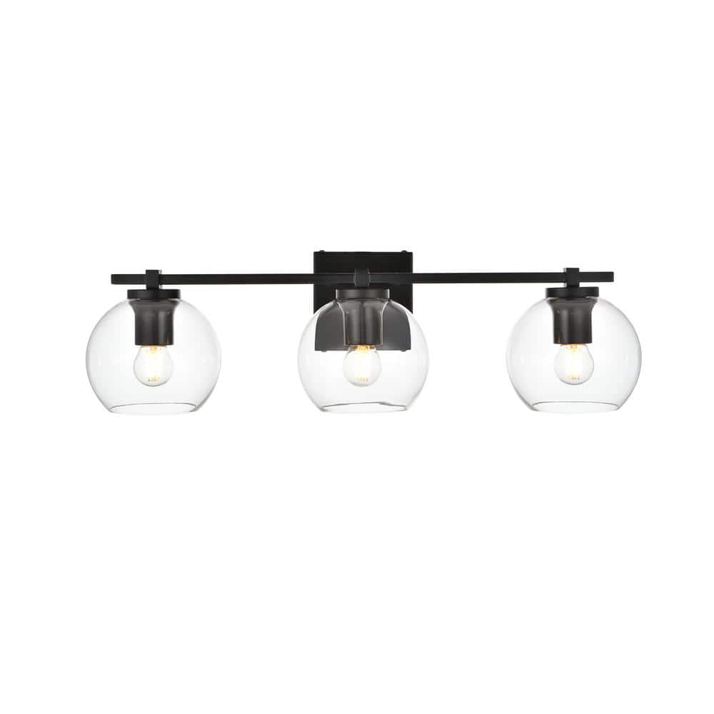 Simply Living 24 in. 3-Light Modern Black Vanity Light with Clear Round Sha