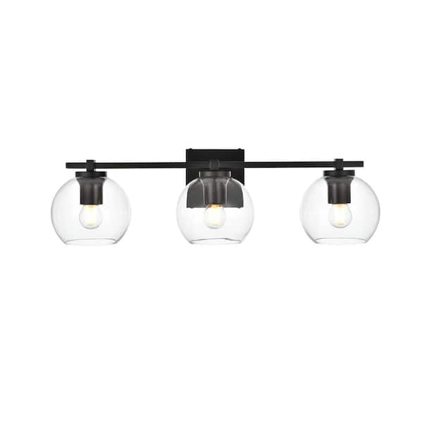 Simply Living 24 in. 3-Light Modern Black Vanity Light with Clear Round ...