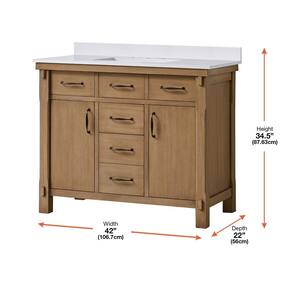 Bellington 42 in. W x 22 in. D Vanity in Almond Toffee with Cultured Marble Vanity Top in White with White Sink